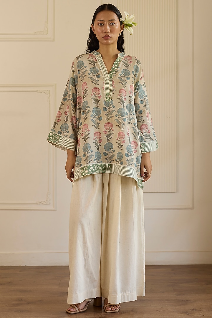 Beige & Pink Cotton Co-Ord Set by Khyati Rughani at Pernia's Pop Up Shop