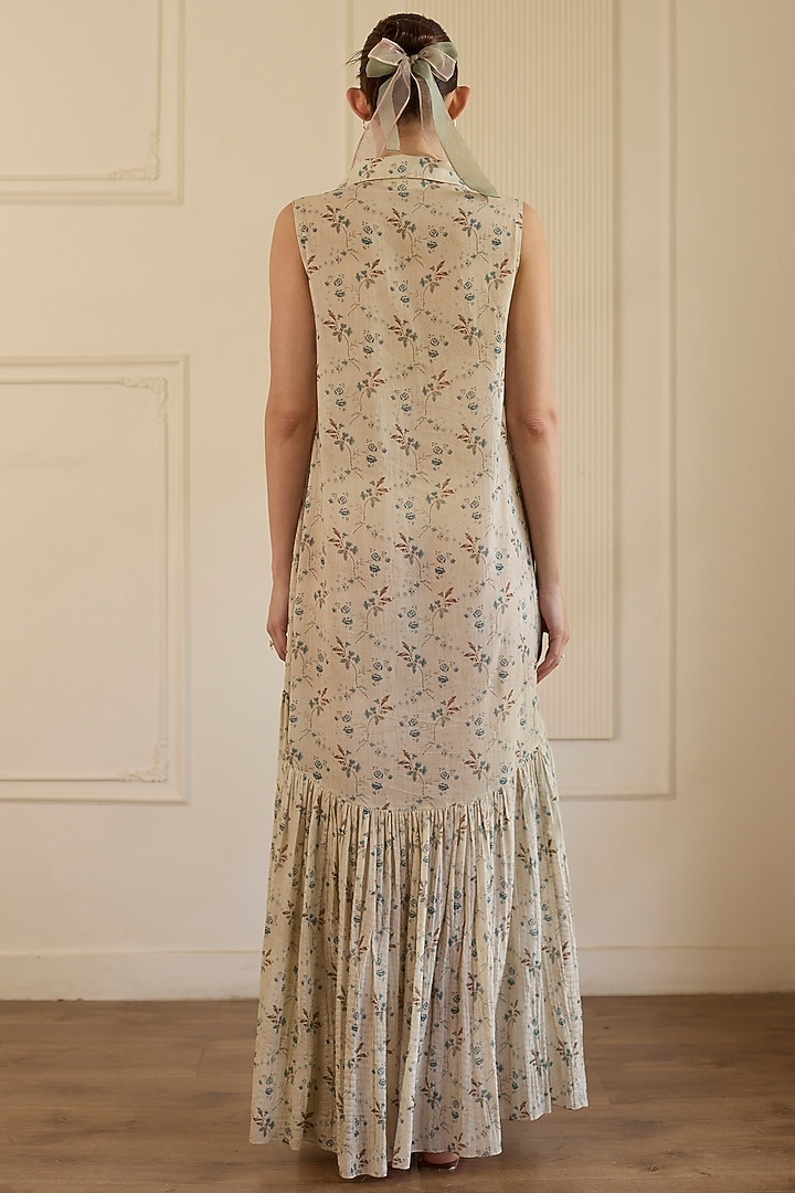 Beige Cotton Flowy Maxi Vacation Dress by Khyati Rughani at Pernia's Pop Up Shop