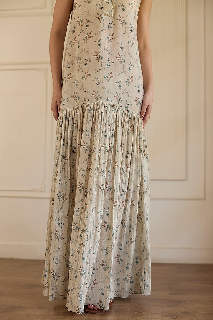 Beige Cotton Flowy Maxi Vacation Dress by Khyati Rughani at Pernia's Pop Up Shop