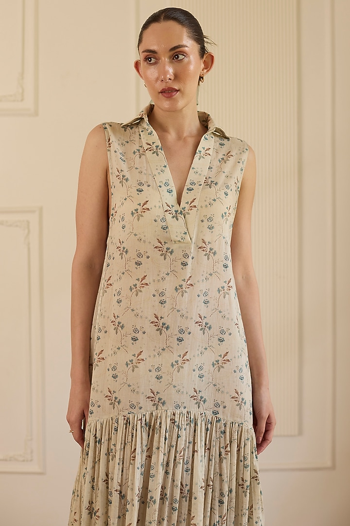 Beige Cotton Flowy Maxi Vacation Dress by Khyati Rughani at Pernia's Pop Up Shop
