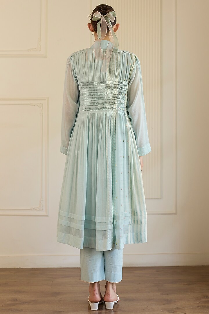 Blue Cotton Overlay Jacket Set by Khyati Rughani at Pernia's Pop Up Shop