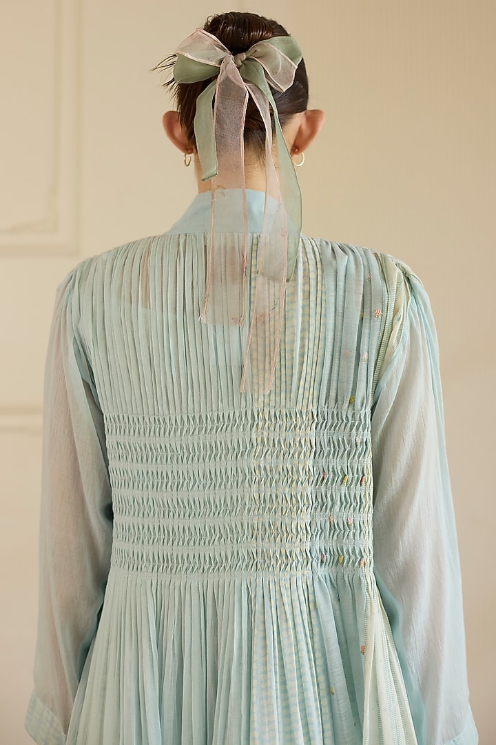 Blue Cotton Overlay Jacket Set by Khyati Rughani at Pernia's Pop Up Shop