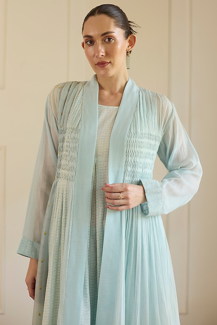 Blue Cotton Overlay Jacket Set by Khyati Rughani at Pernia's Pop Up Shop