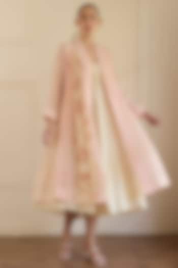 Pink Cotton Overlay Jacket Set by Khyati Rughani at Pernia's Pop Up Shop