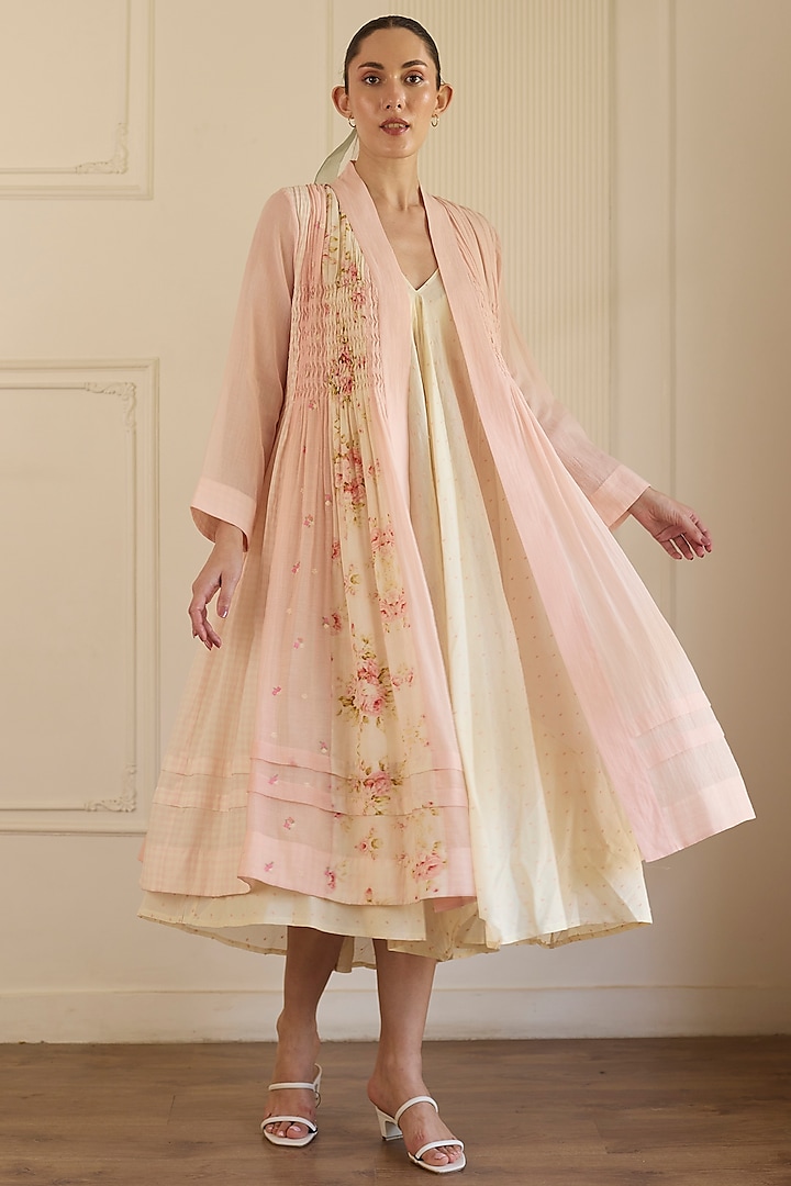 Pink Cotton Overlay Jacket Set by Khyati Rughani at Pernia's Pop Up Shop