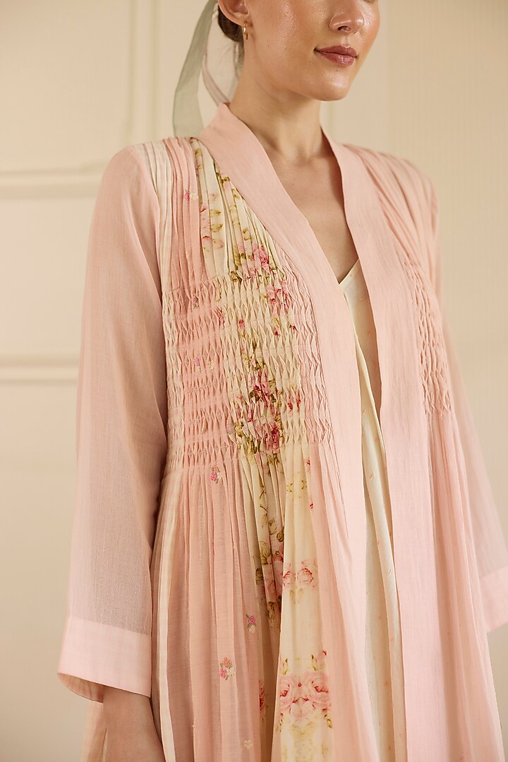 Pink Cotton Overlay Jacket Set by Khyati Rughani at Pernia's Pop Up Shop