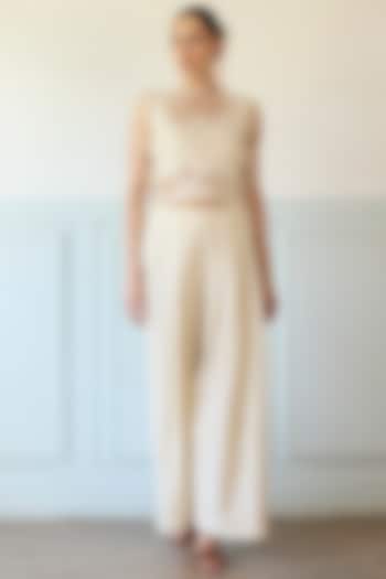 White Chanderi Silk Tie-Up Co-Ord Set by Khyati Rughani at Pernia's Pop Up Shop