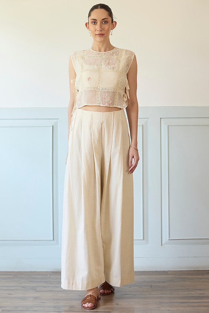 White & Pink Chanderi Silk Tie-Up Co-Ord Set by Khyati Rughani at Pernia's Pop Up Shop