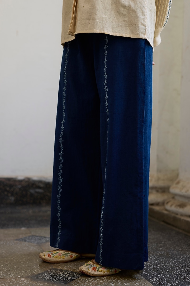 Blue Khadi Straight Pants by Khyati Rughani at Pernia's Pop Up Shop