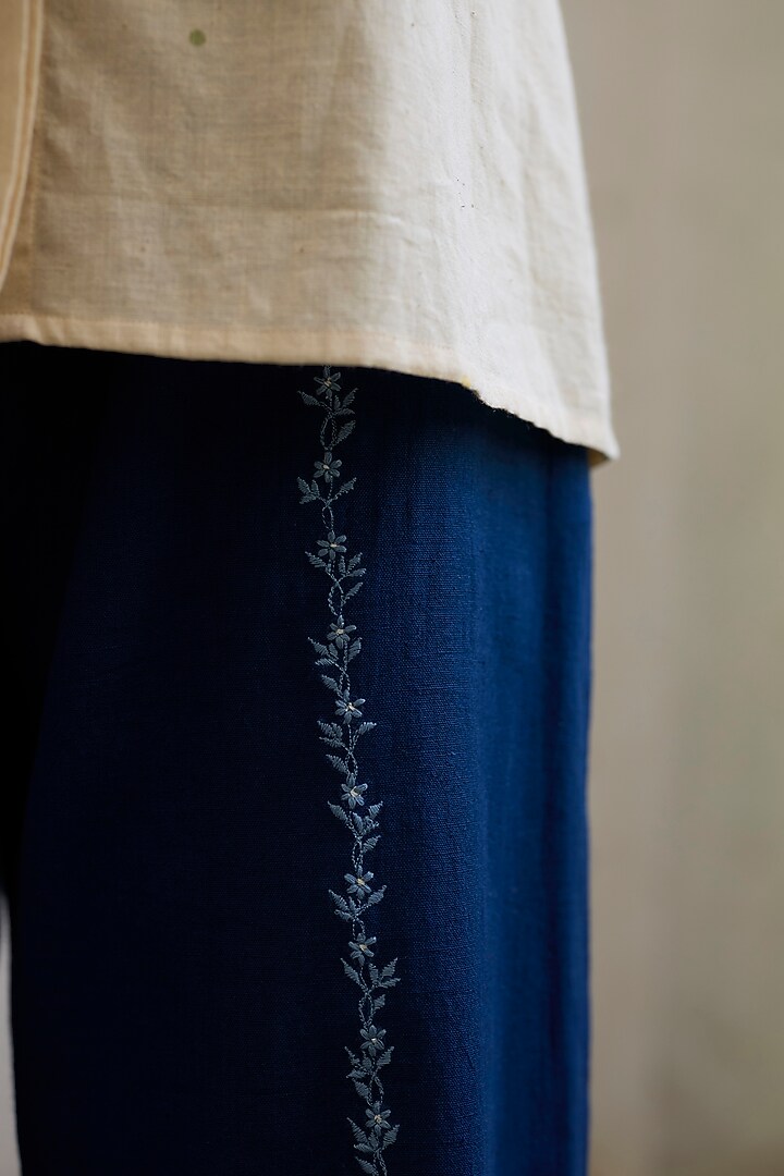 Blue Khadi Straight Pants by Khyati Rughani at Pernia's Pop Up Shop