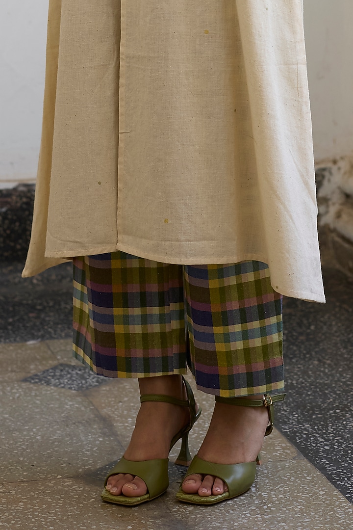 Ecru & Purple Khadi Embroidered Sleeveless Kurta by Khyati Rughani at Pernia's Pop Up Shop