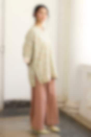 Pink Khadi Pleated Pants by Khyati Rughani at Pernia's Pop Up Shop