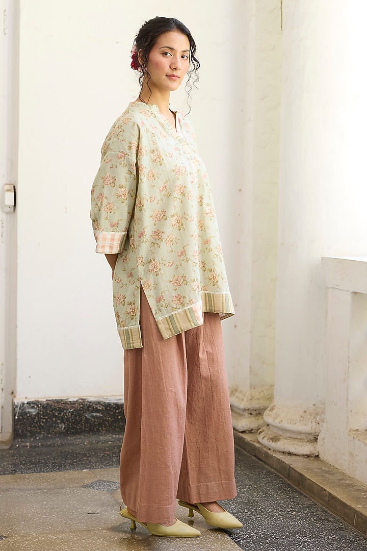 Pink Khadi Pleated Pants by Khyati Rughani at Pernia's Pop Up Shop