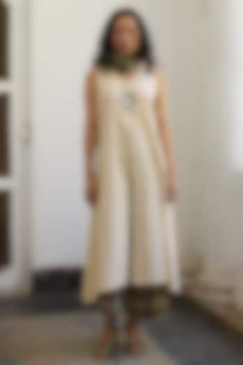 Green & Purple Khadi Wide-Leg Pants by Khyati Rughani at Pernia's Pop Up Shop