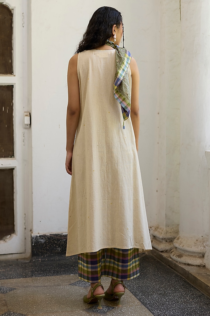 Green & Purple Khadi Wide-Leg Pants by Khyati Rughani at Pernia's Pop Up Shop