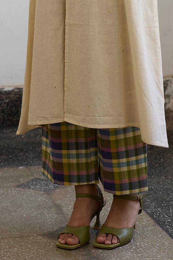 Green & Purple Khadi Wide-Leg Pants by Khyati Rughani at Pernia's Pop Up Shop