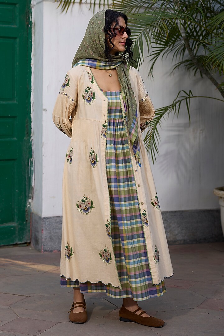 Green & Purple Silk Printed Scarf by Khyati Rughani at Pernia's Pop Up Shop