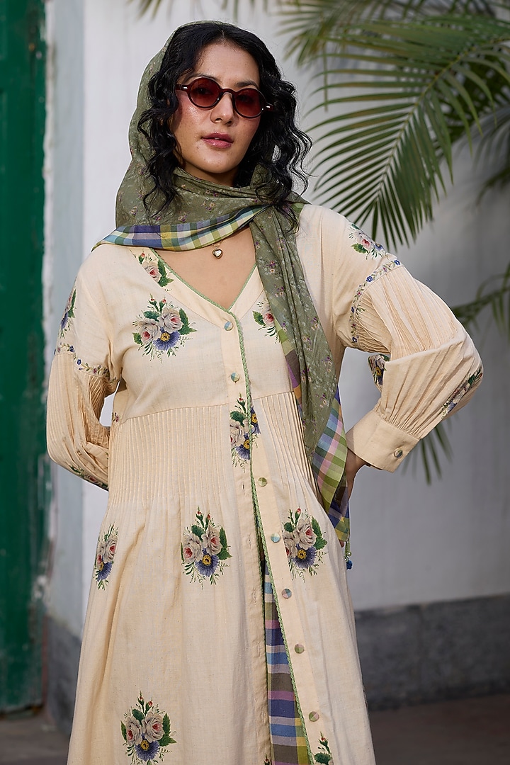 Green & Purple Silk Printed Scarf by Khyati Rughani at Pernia's Pop Up Shop