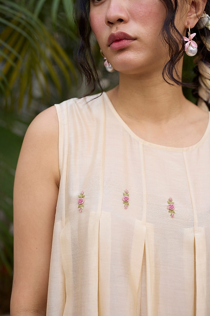 Ecru Silk Embroidered Layered Midi Vacation Dress by Khyati Rughani at Pernia's Pop Up Shop