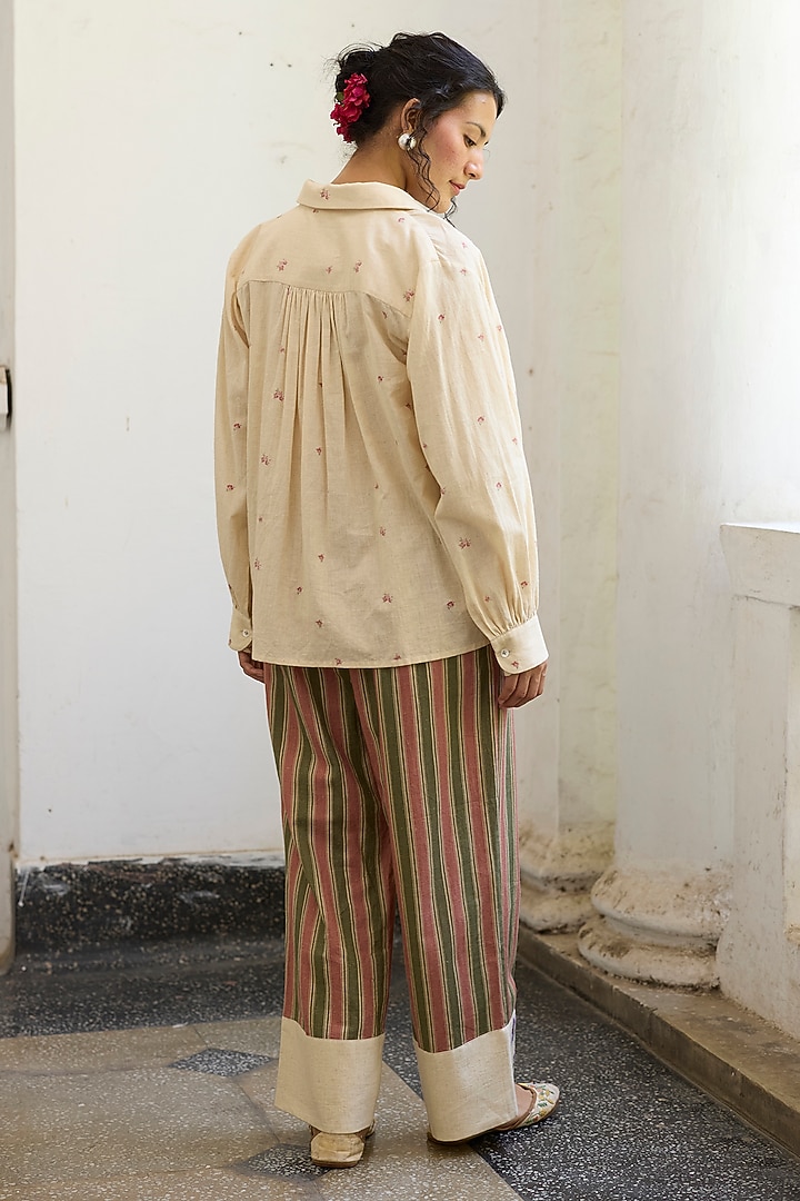 Ecru & Pink Khadi Floral Printed Top by Khyati Rughani at Pernia's Pop Up Shop