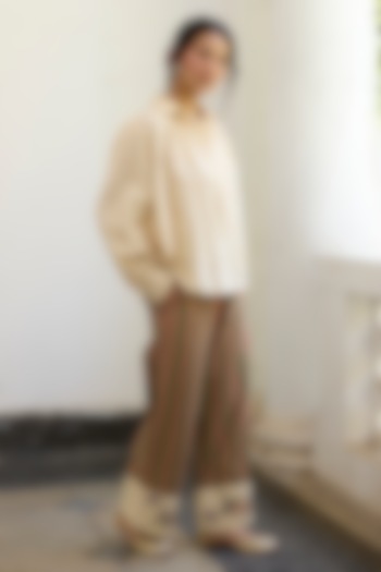 Green & Pink Khadi Stripe Printed Pants by Khyati Rughani at Pernia's Pop Up Shop