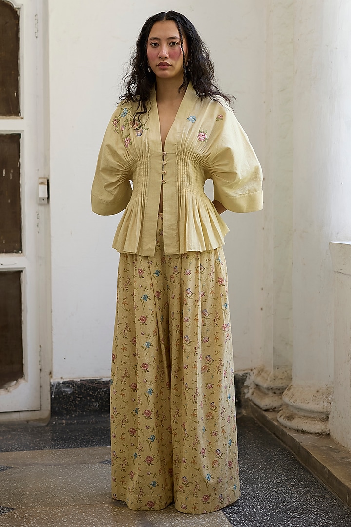 Yellow Khadi Embroidered Top by Khyati Rughani at Pernia's Pop Up Shop