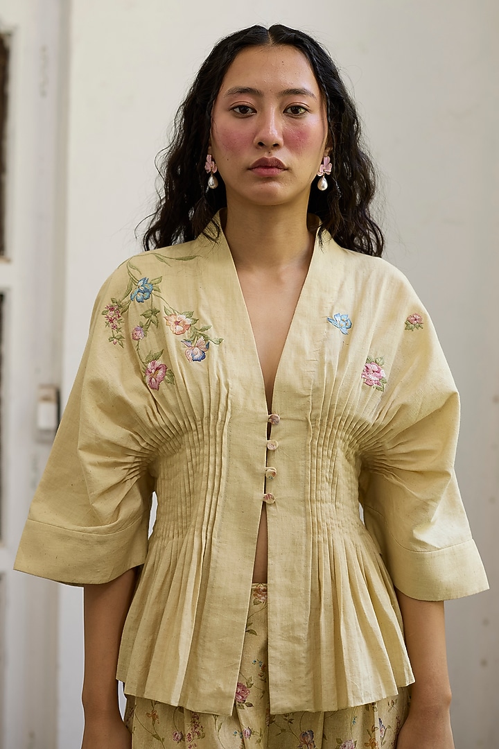 Yellow Khadi Embroidered Top by Khyati Rughani at Pernia's Pop Up Shop