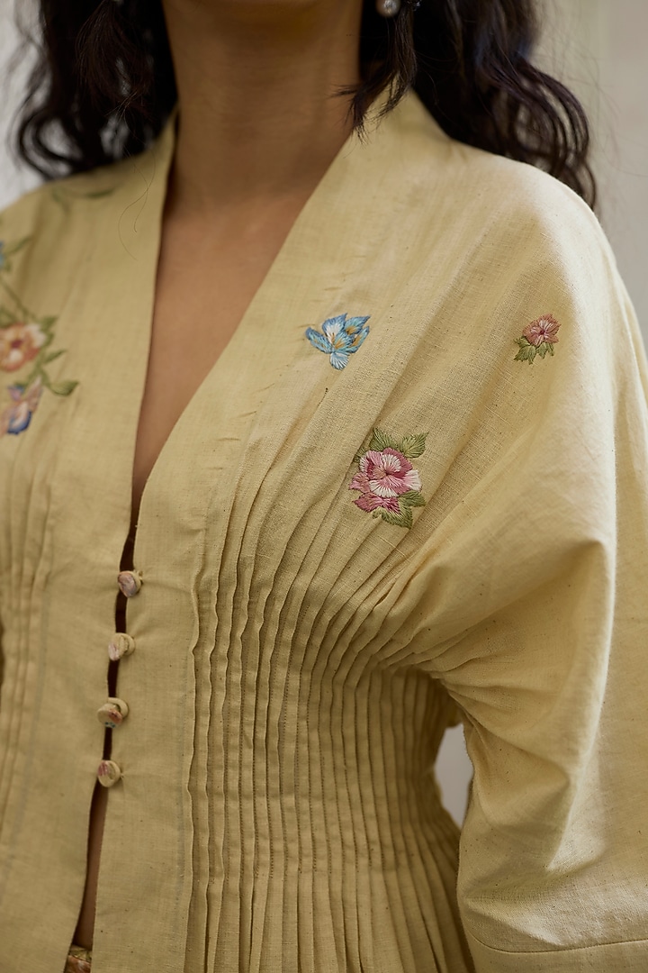 Yellow Khadi Embroidered Top by Khyati Rughani at Pernia's Pop Up Shop