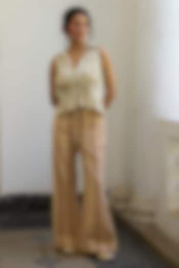 Off-White Khadi Pleated Sleeveless Top by Khyati Rughani at Pernia's Pop Up Shop