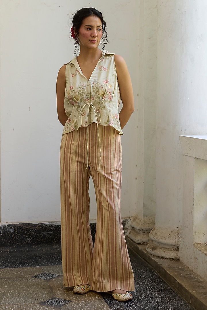 Off-White Khadi Pleated Sleeveless Top by Khyati Rughani at Pernia's Pop Up Shop