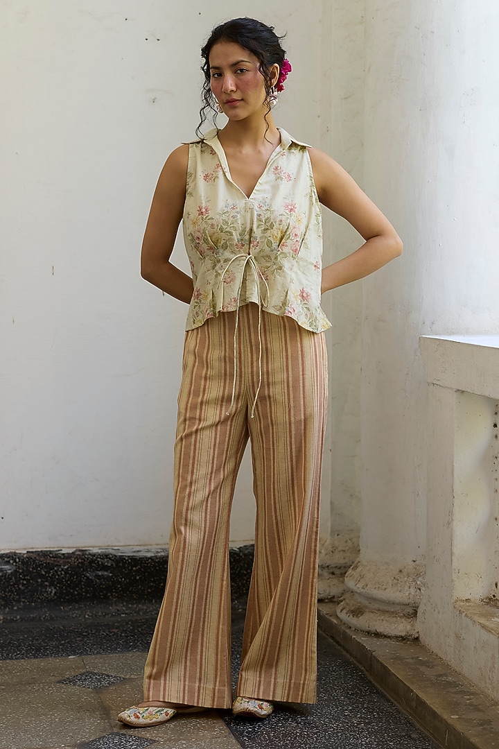 Pink & Ecru Khadi Striped Pants by Khyati Rughani at Pernia's Pop Up Shop