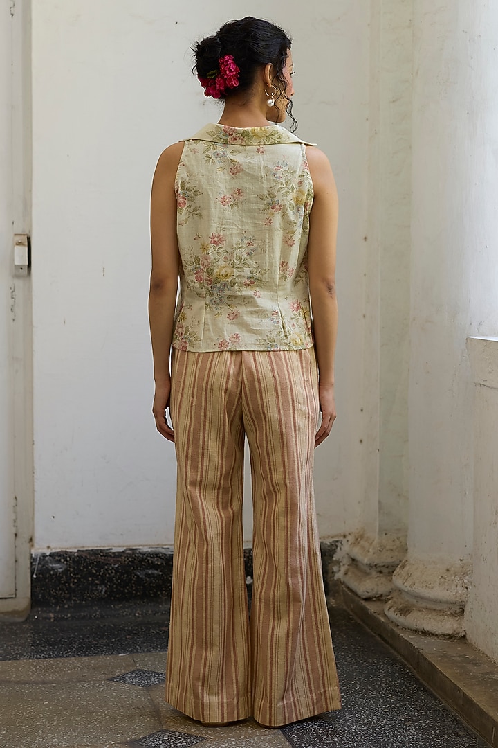 Pink & Ecru Khadi Striped Pants by Khyati Rughani at Pernia's Pop Up Shop