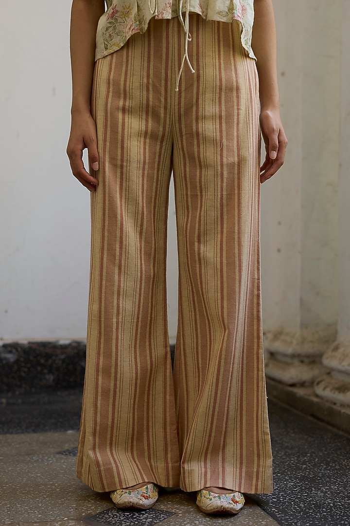 Pink & Ecru Khadi Striped Pants by Khyati Rughani at Pernia's Pop Up Shop