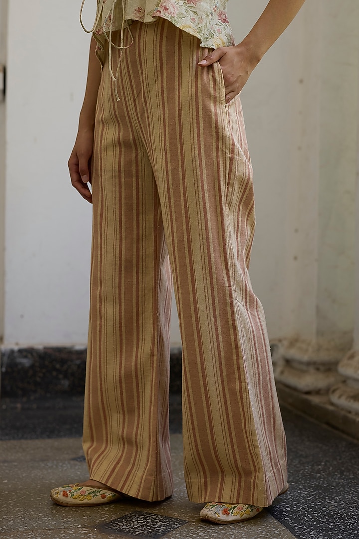 Pink & Ecru Khadi Striped Pants by Khyati Rughani at Pernia's Pop Up Shop