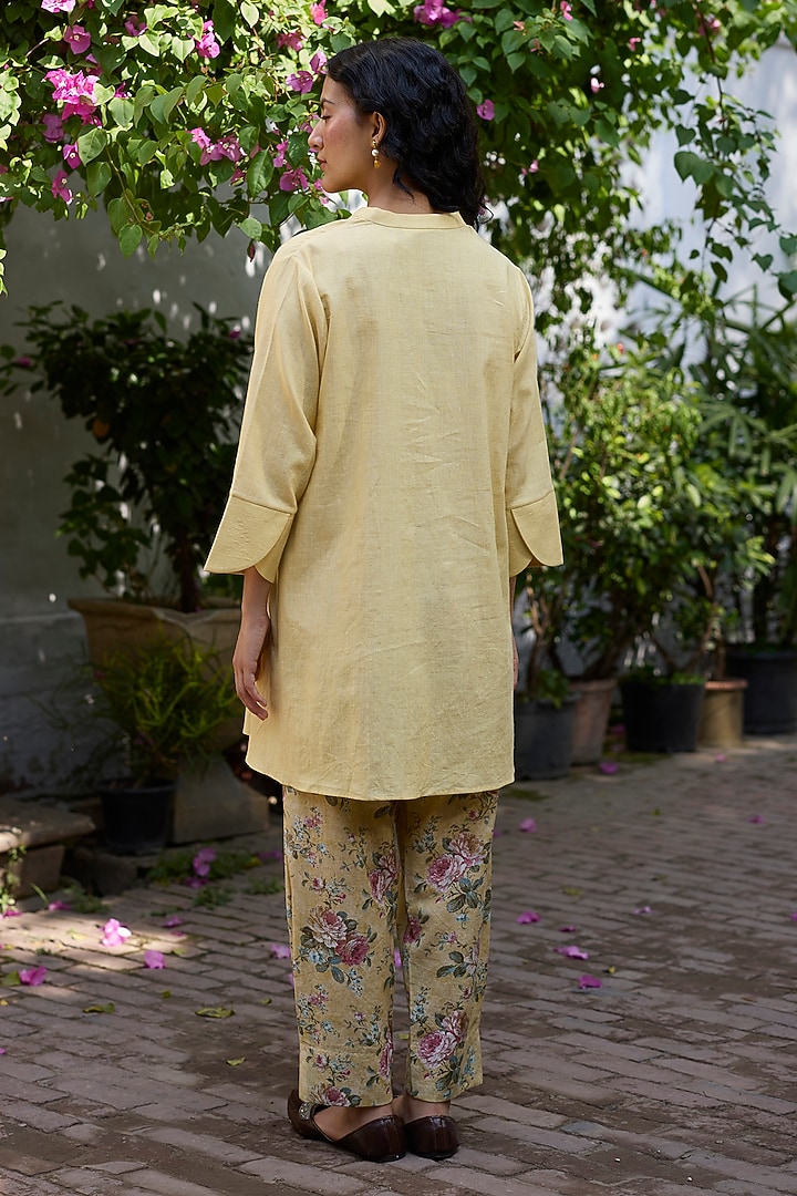 Yellow Khadi Embroidered Short Kurta by Khyati Rughani at Pernia's Pop Up Shop
