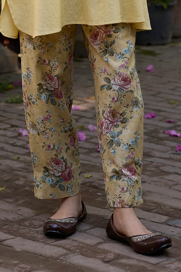 Yellow Khadi Embroidered Short Kurta by Khyati Rughani at Pernia's Pop Up Shop
