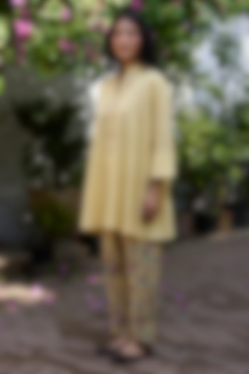 Yellow Khadi Floral Printed Pants by Khyati Rughani at Pernia's Pop Up Shop