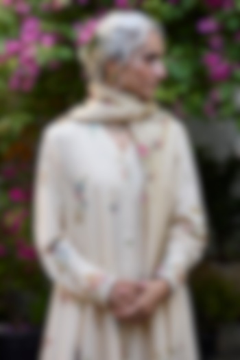 Yellow Silk Floral & Stripe Printed Scarf by Khyati Rughani at Pernia's Pop Up Shop