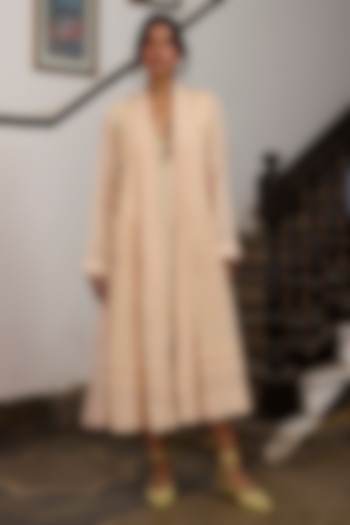 Peach Khadi Pleated Overlay Jacket by Khyati Rughani at Pernia's Pop Up Shop