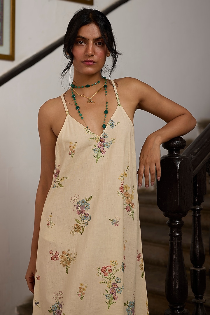 Ecru Khadi Slip Summer Dress by Khyati Rughani at Pernia's Pop Up Shop
