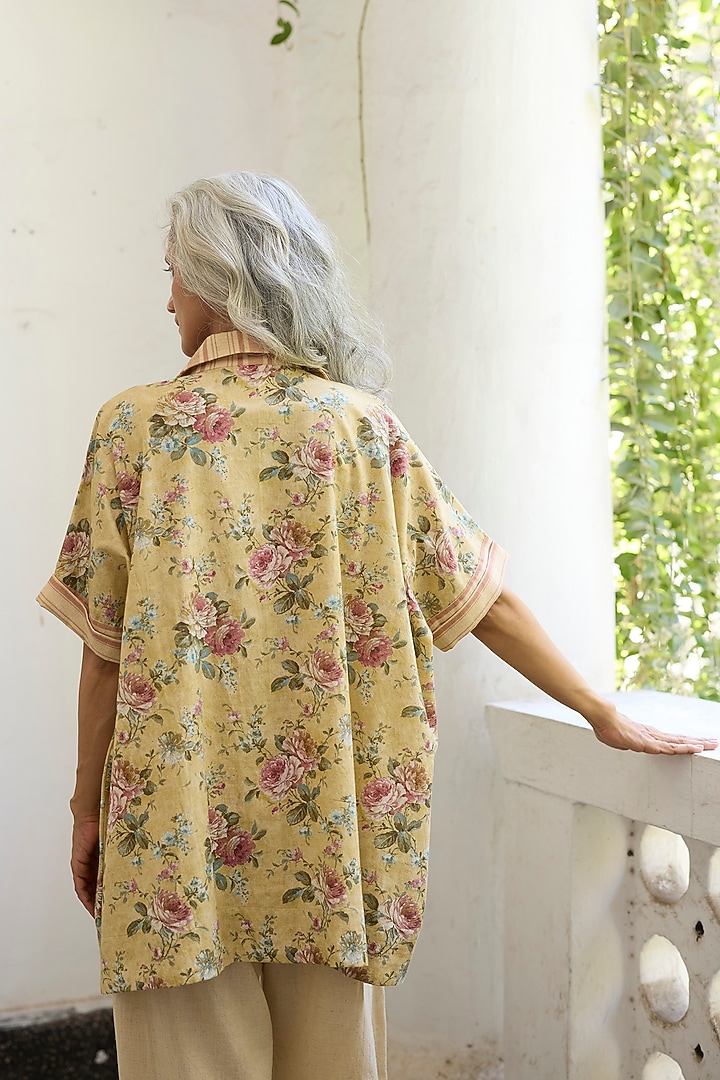 Yellow & Green Khadi Patch Work Kaftan Top by Khyati Rughani at Pernia's Pop Up Shop