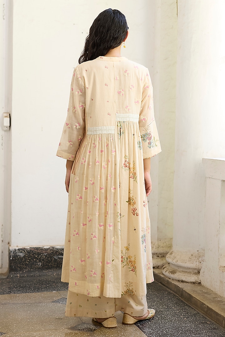 Ecru Khadi Printed & Embroidered Tunic by Khyati Rughani at Pernia's Pop Up Shop