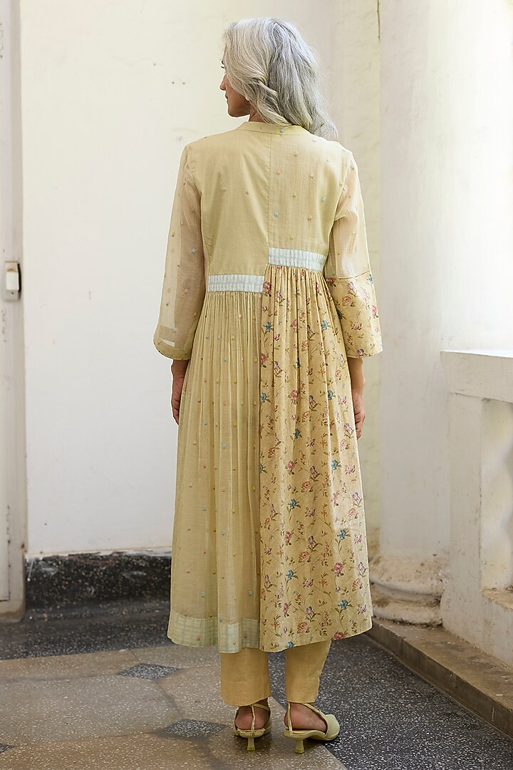 Yellow Khadi Printed & Embroidered Tunic by Khyati Rughani at Pernia's Pop Up Shop