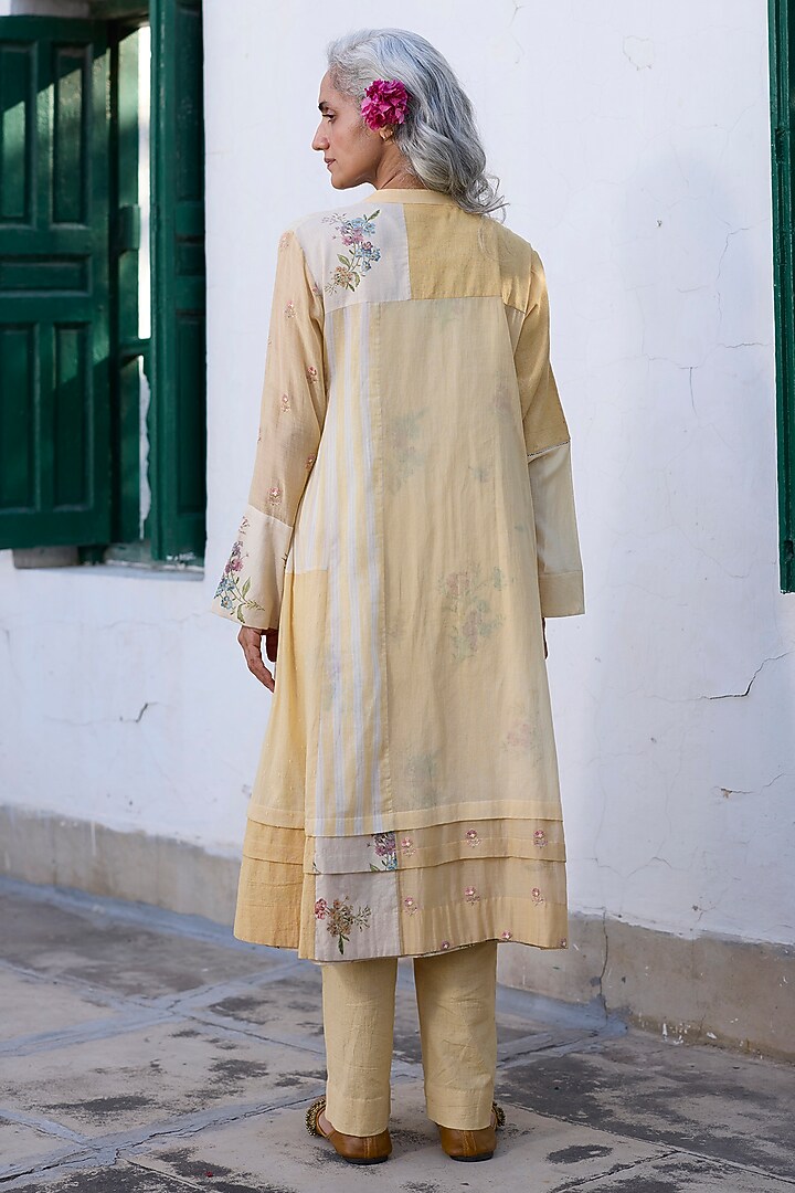 Yellow Cotton & Khadi Straight Pants by Khyati Rughani at Pernia's Pop Up Shop