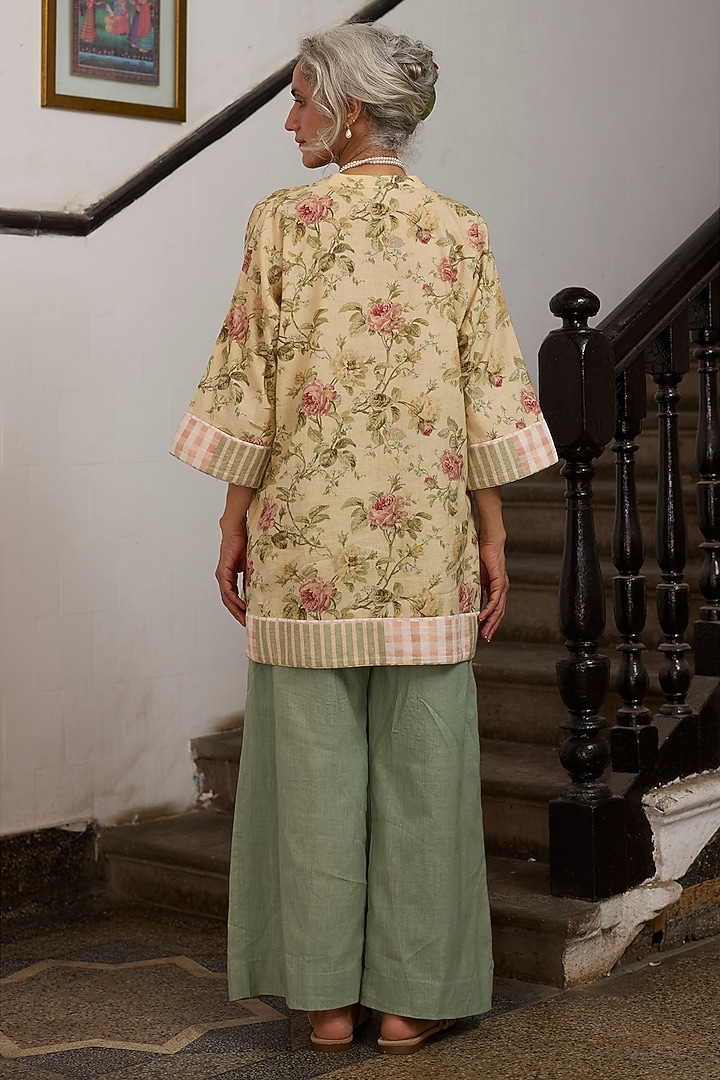 Green Khadi Pleated Pants by Khyati Rughani at Pernia's Pop Up Shop