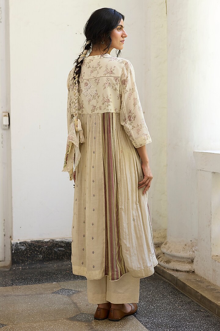 Ecru & Purple Khadi Printed Kurta by Khyati Rughani at Pernia's Pop Up Shop