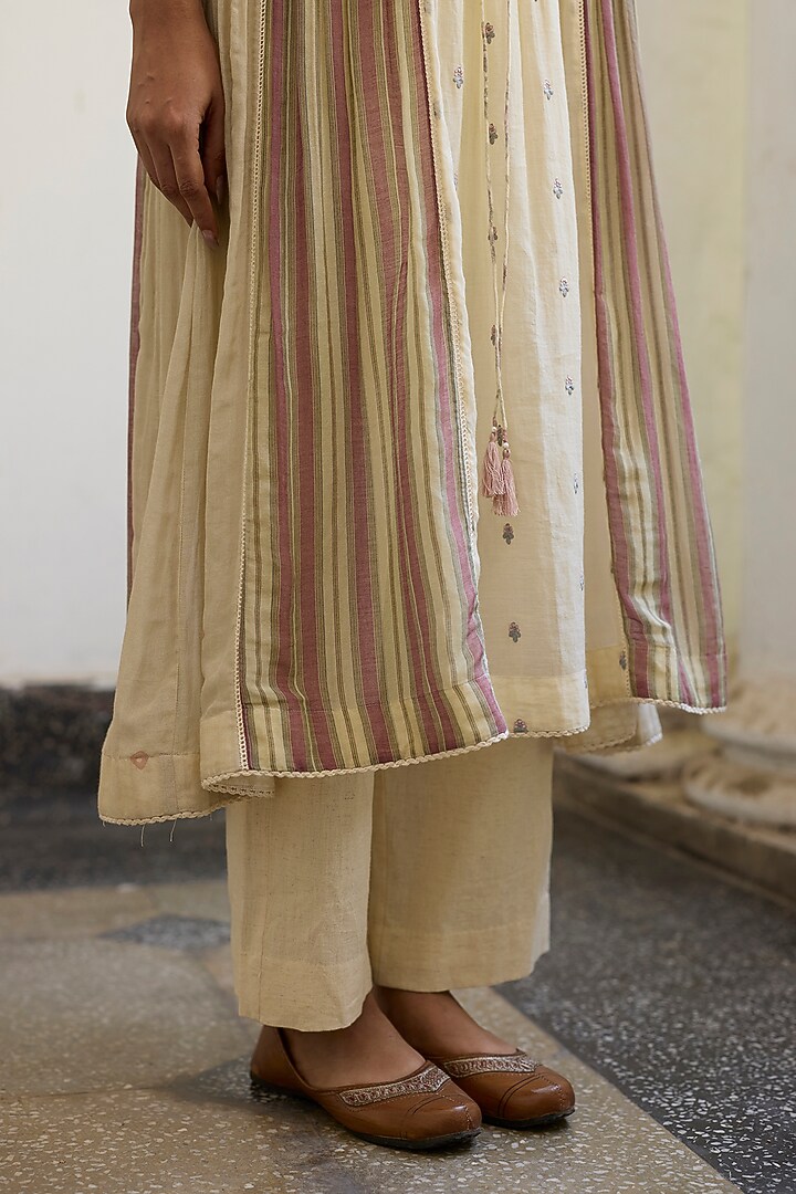 Ecru Khadi Straight Pants by Khyati Rughani at Pernia's Pop Up Shop