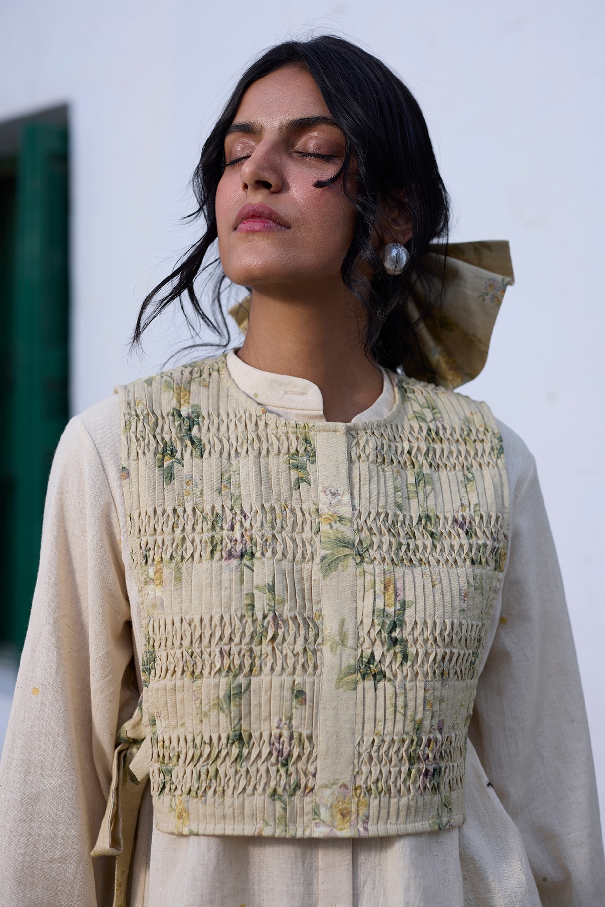 Khyati Rughani Green Khadi Floral Printed Gilet