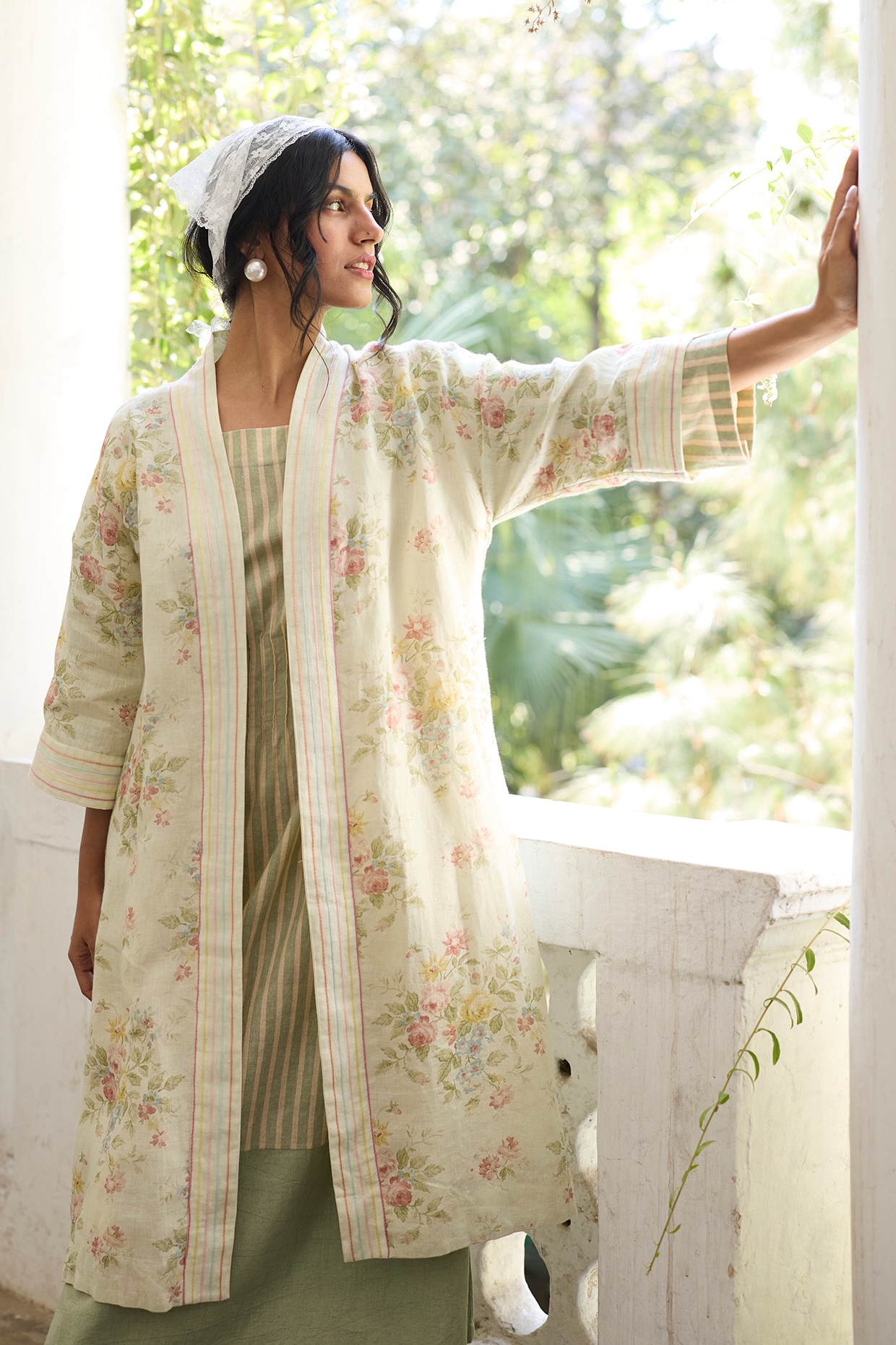 Khyati Rughani Green Khadi Floral Printed & Embroidered Jacket