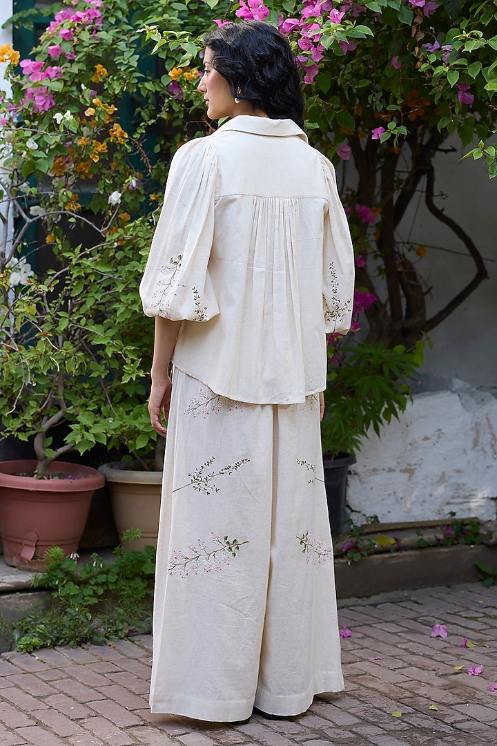 Ecru Khadi Embroidered Co-Ord Set by Khyati Rughani at Pernia's Pop Up Shop